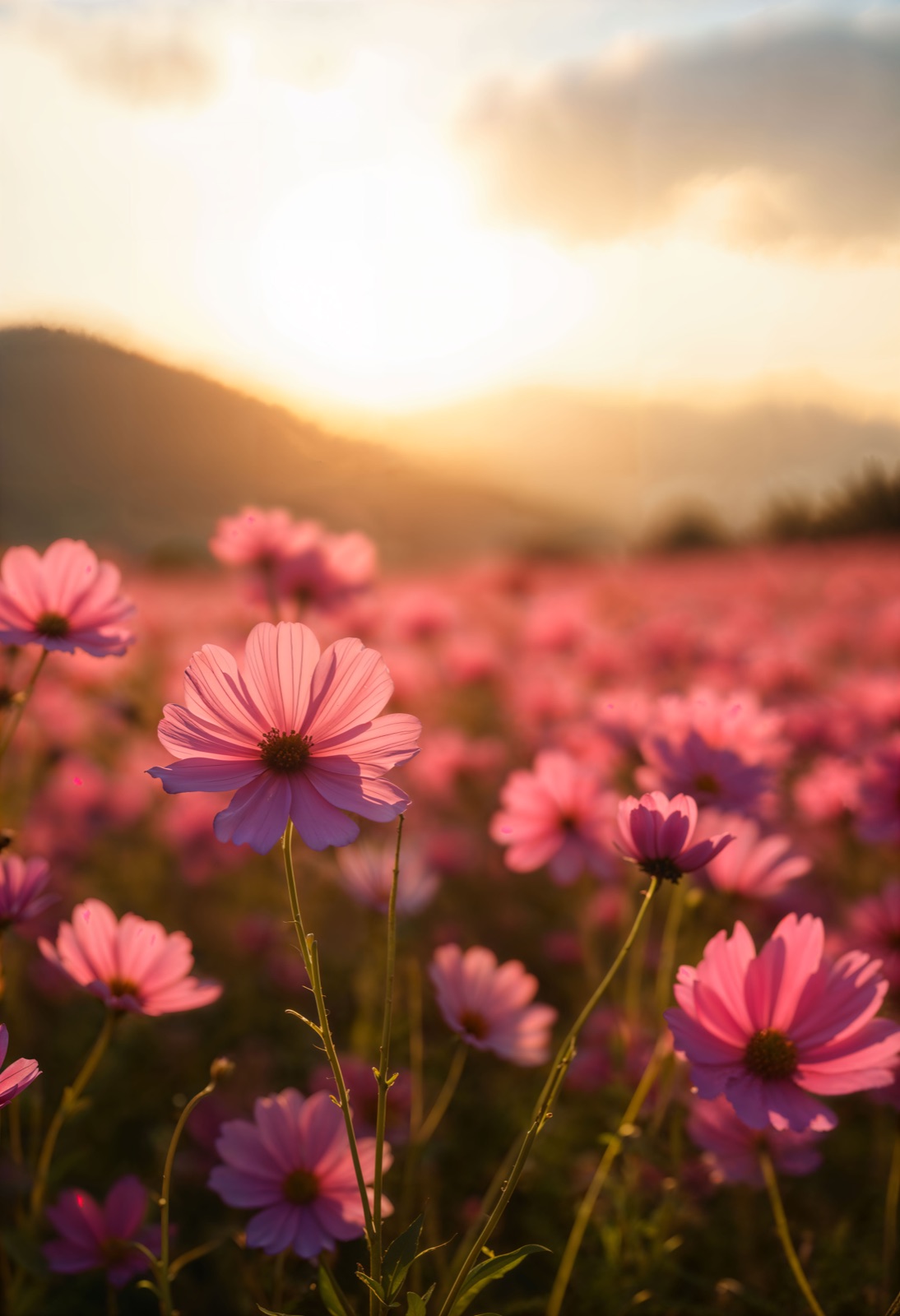 Campo de flores al atardecer